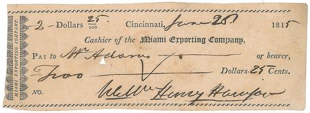 Lot #37 William Henry Harrison Check