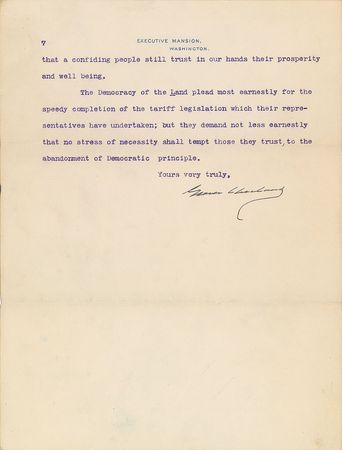Lot #74 Grover Cleveland: “Subjection to any rate of tariff taxation, great or small, is alike violative of Democratic principle and Democratic good faith” - Image 10