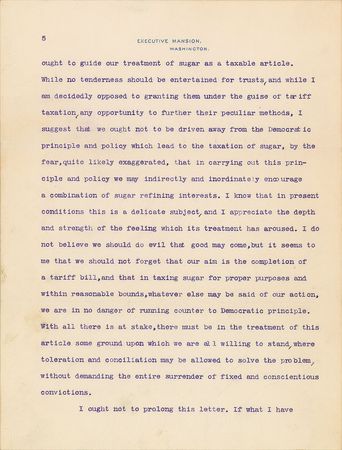 Lot #74 Grover Cleveland: “Subjection to any rate of tariff taxation, great or small, is alike violative of Democratic principle and Democratic good faith” - Image 8