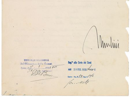 Lot #366 Benito Mussolini and Vittorio Emanuele III Signed Document - Image 2