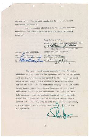Lot #792 Steve McQueen: Revision to a three picture deal for McQueen’s First Artists company - Image 1