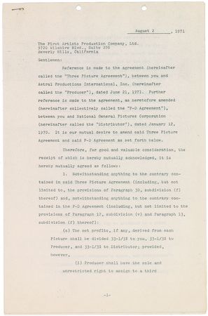 Lot #792 Steve McQueen: Revision to a three picture deal for McQueen’s First Artists company - Image 2