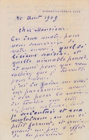 Lot #527 Claude Monet: “I was quite afraid of my clumsiness in such a small format, and feared the effects of oil paint” - Image 1