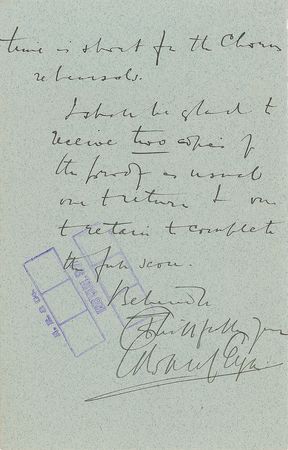 Lot #655 Edward Elgar: Elgar requests a proof for 