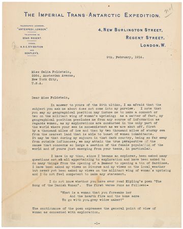Lot #294 Ernest Shackleton: ?My explorations are conducted in the only part of the world where your sex is non-existent? - Image 1