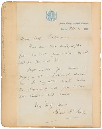 Lot #621 Edward Everett Hale and William Cullen Bryant Handwritten Letters Signed - Image 1