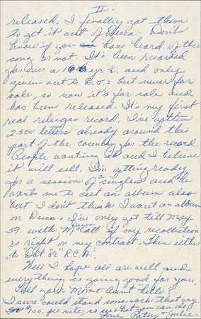 Lot #690 Patsy Cline: Uncommon 1958 handwritten letter from the new mother - Image 1