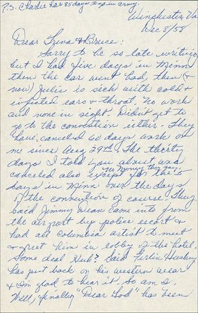Lot #690 Patsy Cline: Uncommon 1958 handwritten letter from the new mother - Image 2