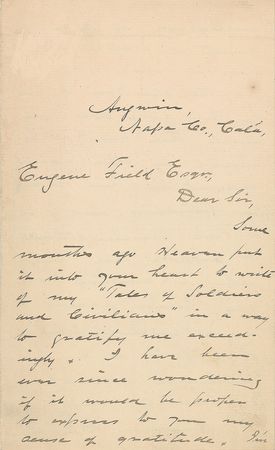 Lot #605 Ambrose Bierce: “Heaven put it into your heart to write of my ‘Tales of Soldiers and Civilians’” - Image 1