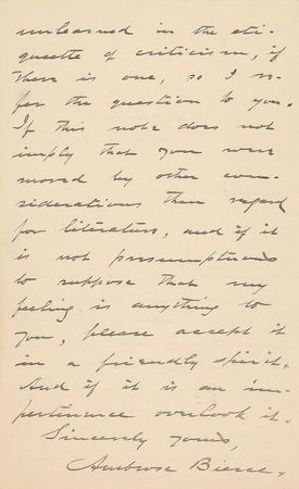 Lot #605 Ambrose Bierce: “Heaven put it into your heart to write of my ‘Tales of Soldiers and Civilians’” - Image 2