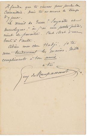 Lot #584 Guy de Maupassant: ?Saynetes et Monologues, in which I have a small piece, has just come out. It is idiotic from cover to cover? - Image 3