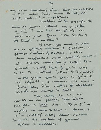 Lot #593 Dylan Thomas: The Welsh poet’s treatment of The Doctor & The Devils, “a gripping story about murder” - Image 2