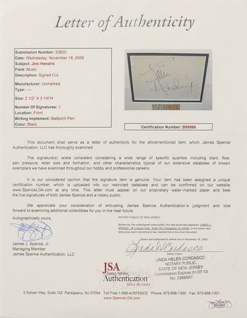 Lot #693 Jimi Hendrix: Crisp, uninscribed Hendrix signature - Image 3
