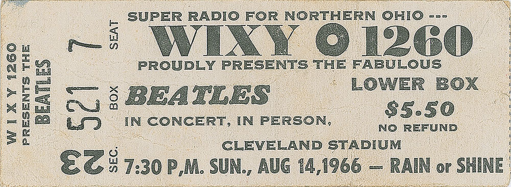 Beatles 1966 Cleveland Ticket Stub | RR Auction