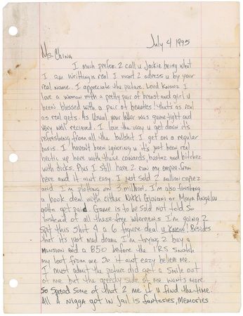 Lot #7555 Tupac Shakur Autograph Letter Signed - Image 1