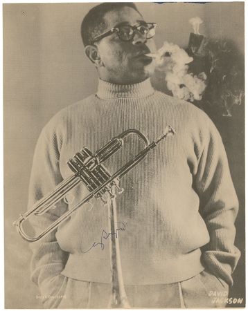 Lot #7252 Dizzy Gillespie and Coleman Hawkins Signed Book Photograph - Image 1