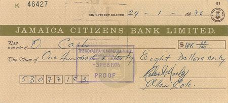 Lot #7387 Bob Marley Twice-Signed Check - Image 1
