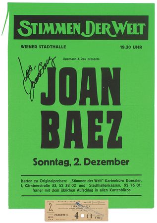 Lot #7292 Joan Baez Signed Mini Poster and Magazine Photograph - Image 1