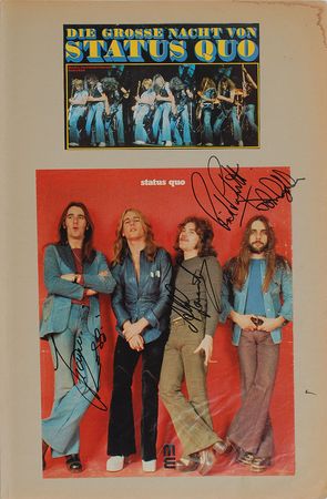 Lot #7327 Status Quo Dual-Sided Signed Scrapbook Page Display - Image 1
