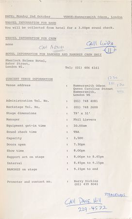 Lot #7487  Ramones Pair of 1978 European Tour Itineraries - Image 3