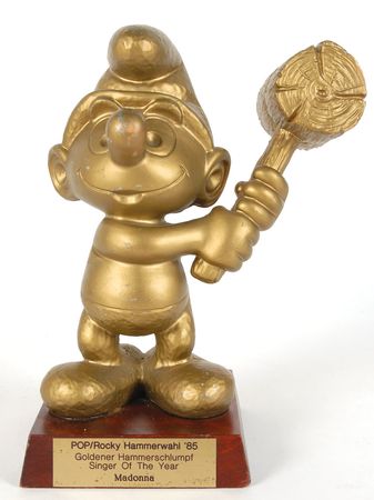 Lot #7226 Madonna?s Golden Hammer ?Pop Rocky? Smurf Award - Image 1