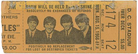 Lot #7073 Beatles Pair of 1966 D. C. Stadium Ticket Stubs - Image 1