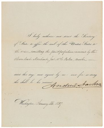 Lot #17 Andrew Jackson Signed Document