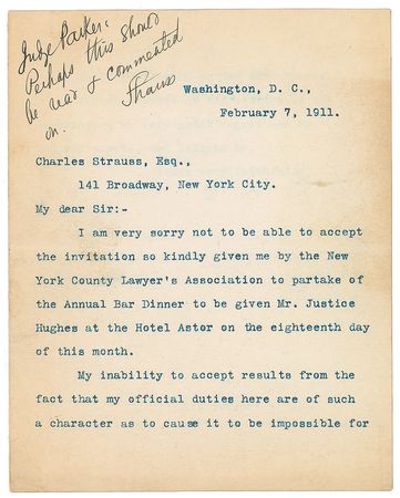 Lot #391 Edward Douglass White Handwritten Letter Signed - Image 1