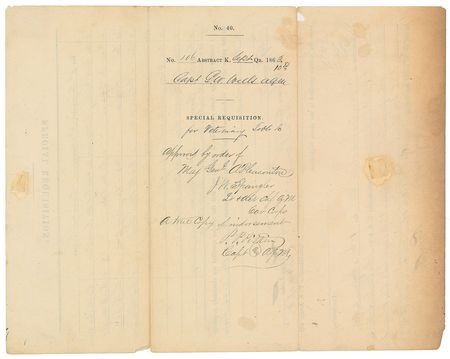 Lot #395 George A. Custer: Early Custer document from his first command, ordering supplies ?to care for the sick horses in the Brigade? - Image 2