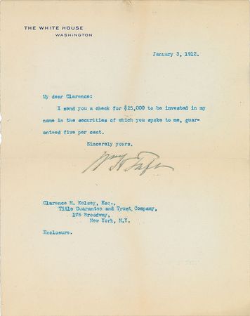 Lot #67 William H. Taft: “In respect to the threatened transfer of votes from me to Wilson, you are arguing the wrong angle, old man” - Image 1