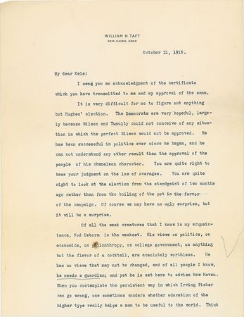 Lot #67 William H. Taft: “In respect to the threatened transfer of votes from me to Wilson, you are arguing the wrong angle, old man” - Image 2