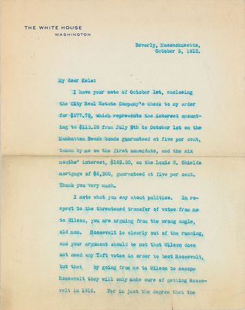 Lot #67 William H. Taft: “In respect to the threatened transfer of votes from me to Wilson, you are arguing the wrong angle, old man” - Image 6