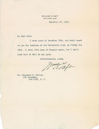 Lot #67 William H. Taft: “In respect to the threatened transfer of votes from me to Wilson, you are arguing the wrong angle, old man” - Image 7