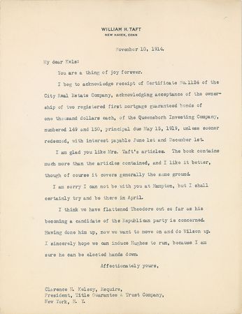 Lot #67 William H. Taft: “In respect to the threatened transfer of votes from me to Wilson, you are arguing the wrong angle, old man” - Image 11