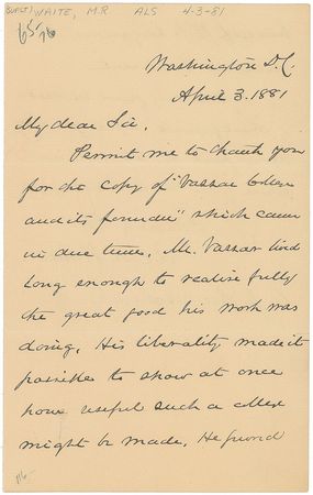 Lot #382 Morrison R. Waite Handwritten Letter Signed - Image 1
