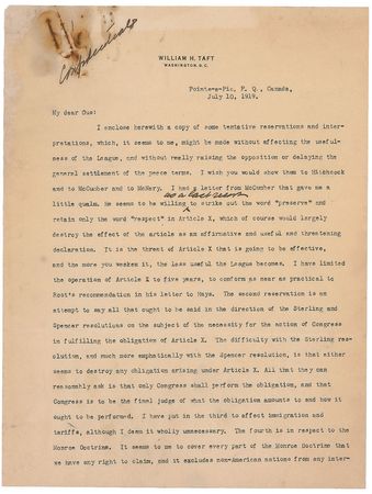 Lot #68 William H. Taft: The League of Nations and Monroe Doctrine - Image 1