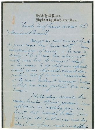 Lot #574. Charles Dickens Handwritten Letter Signed