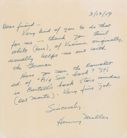 Lot #632 Henry Miller Handwritten Letter Signed - Image 1