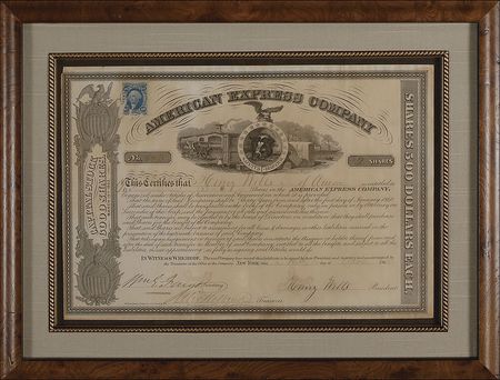 Lot #219 Henry Wells and William Fargo: Two shares of American Express stock to Henry Wells - Image 1