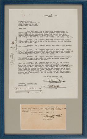 Lot #809 Laurel and Hardy Signed Document and Letter - Image 1