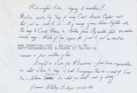 Lot #209 James ‘Whitey’ Bulger: The Winter Hill Gang boss on his way to trial—“Helicopter Ride—hoping it crashes!” - Image 2