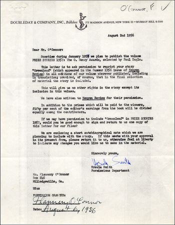 Lot #593 Flannery O’Connor Signed Document - Image 1