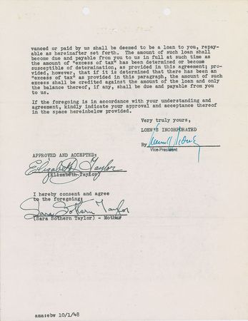 Lot #818 Elizabeth Taylor: Early signed MGM contract from the 16-year-old Taylor - Image 1