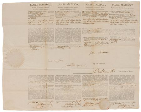 Lot #8 James Madison Signed Document