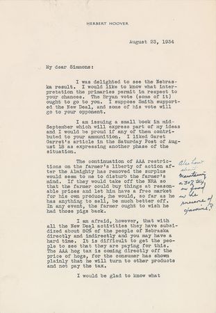 Lot #79 Herbert Hoover: Hoover’s critique of “all the New Deal activities” - Image 2