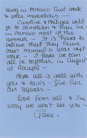 Lot #806 Grace Kelly: Scarce personal letter from Princess Grace - Image 1