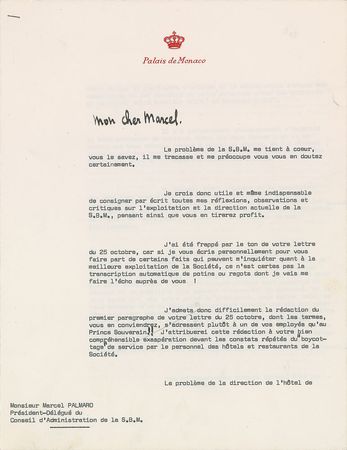 Lot #363 Prince Rainier of Monaco: Extremely long letter from the prince - Image 1