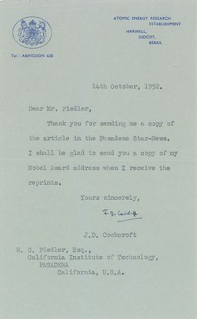 Lot #306 John Cockroft Typed Letter Signed and Booklet - Image 3