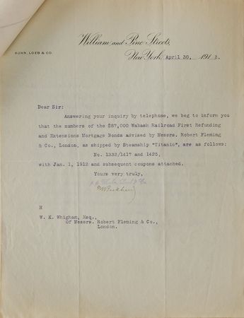 Lot #299 Titanic: “Correspondence re Bonds Lost on S. S. Titanic” - Image 2