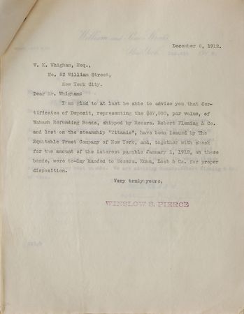 Lot #299 Titanic: “Correspondence re Bonds Lost on S. S. Titanic” - Image 4